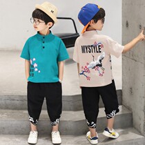 Boys Hanfu Chinese style summer thin two-piece Childrens retro costume middle school boy summer cotton linen suit