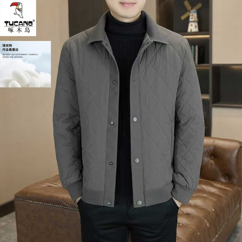 Woodpecker Mulberry Silk Cotton Jacket for Men, Autumn and Winter Lightweight Coat, 2025 New Thickened Warm Dad's Jacket