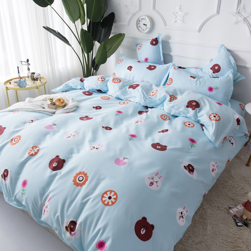 Bộ phim hoạt hình bốn mảnh 1,51,8m cô gái trái tim màu hồng chăn bông ký túc xá ba bộ 4 bộ 1,2 bộ đồ giường gối kèm chăn