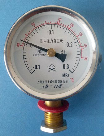 上海宜川上岭牌医用压力真空表-0.1-0.3MPa负压压力表径向M14*1.5