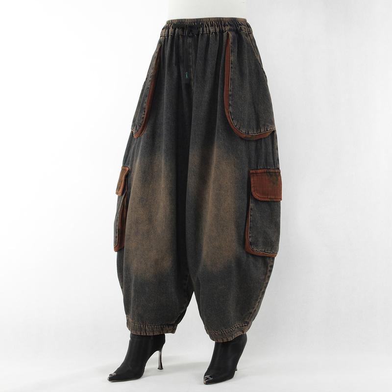 Tianxiangyuan 2026 Autumn Plus Size Denim Lantern Pants for Women, Exaggerated Dad Pants, Loose Fit, Concealing Flaws and Legs 606