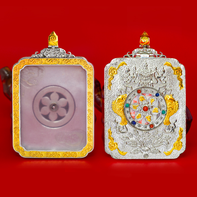 925 sterling silver small thangka box gag box pendant put thangka hand-painted amulet necklace back can be turned
