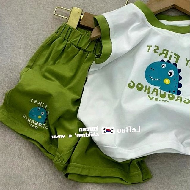 Boys summer suit baby fashionable green shorts Korean style children's clothing children's baby pure cotton sleeveless vest t-shirt