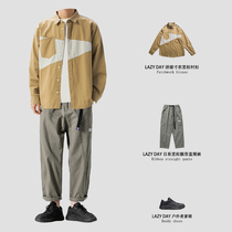 LAZY DAY original mens clothing set with spring Japanese tooling shirt Mens long-sleeved shirt solid color straight pants