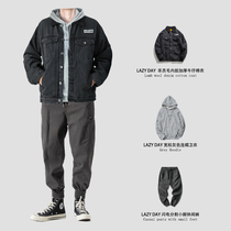 LAZY DAY original mens set with Japanese spring and autumn denim jacket Mens tooling jacket three-piece suit