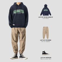 LAZY DAY spring and autumn overalls mens trendy brand tie feet loose all-match solid color harem pants mens casual trousers