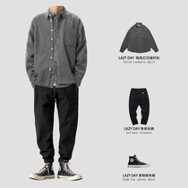 LAZY DAY spring and autumn mens clothing set with handsome retro corduroy shirt casual tooling long-sleeved shirt
