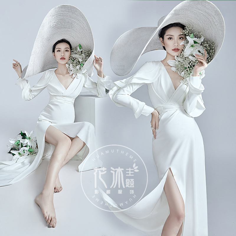 853 Huamuyinglou Pregnant women photoshoot clothing cute home small fresh mommy big belly photo photo clothes