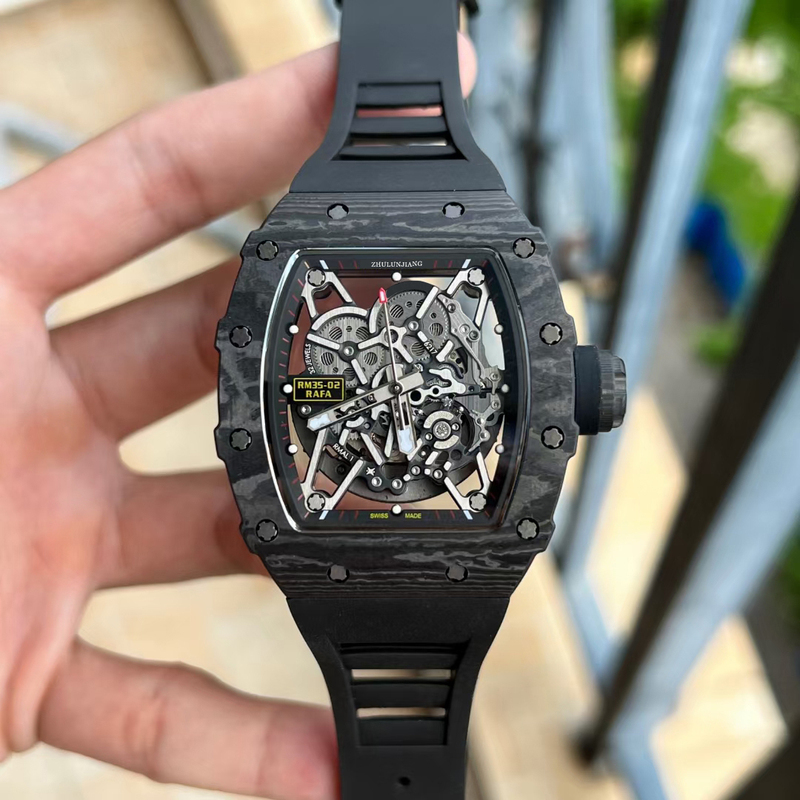 Injection Wheel Craftsman Men's Fully Automatic Mechanical Watch Carbon Fiber Cut Out Luminous Waterproof Red Tape Fashionable and Trendy