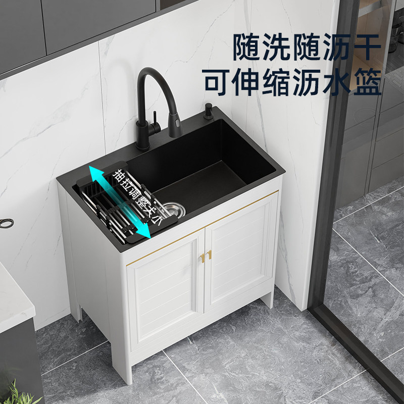 Kitchen Wash Basin Integrated Cabinet Single Sink Stainless Steel Sink Dishwashing Pool Multifunction Large deepen dishwashing trough Domestic