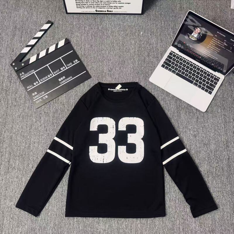 Autumn New Trendy Brand Cross Print Number 33 Long-Sleeve T-Shirt, Unisex, Loose Fit, Versatile, Slimming Top
