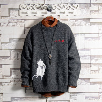 White Sugar Rose Special Price Kitty Pattern Sticker Cloth Sweater Mens Autumn Winter Student Trends Ins Thickening Needle Weaters