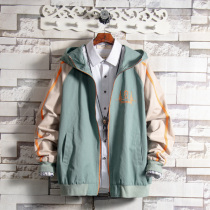 White sugar rose 2022 green splicing hat jacket male spring autumn season handsome young tooling casual jacket ins