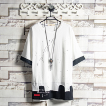 Sugar Rose 21 personality design sense stitching 恤 shirt mens summer trend handsome student short-sleeved t-shirt