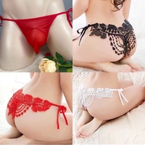 High-end large code sexy hollowed-out T-pants pseudo-pussy U type JJ sleeve Pivot Delight lovers lace-up Low waist lace Tiny pants