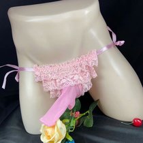 Big code Sexy lace cake layer lacing U type JJ cover pseudo-Lady with a rope Couple passion low waist underpants