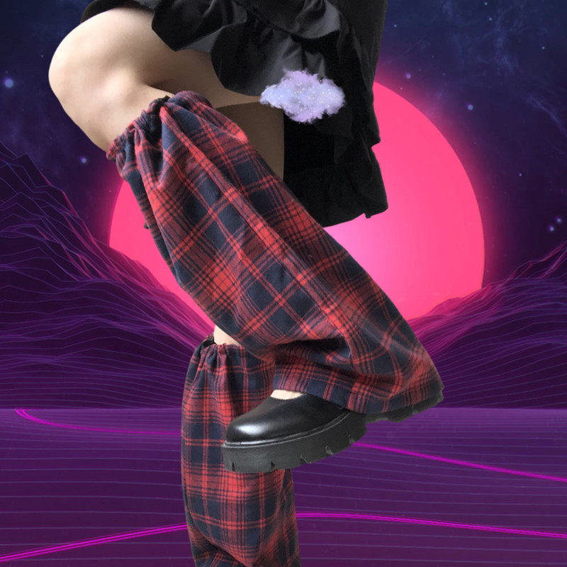 Navy blue plaid leg sets babes punk subculture Harajuku style Shibuya millennium jk Japanese personality slim pile pile socks