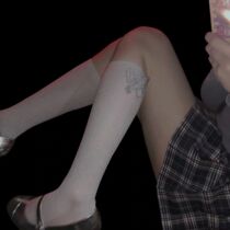 Japanese hyuna style Shiny Harajuku college style butterfly girl mid-tube socks Pile socks ins solid color calf socks