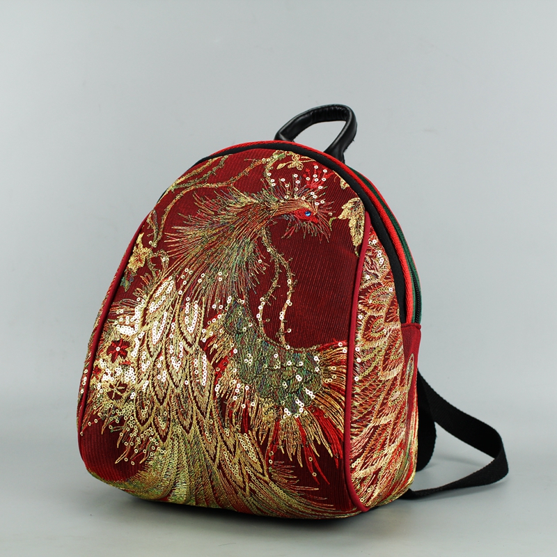 贞观 古韵 2018 mới thêu vai túi handmade sequins Phoenix gió quốc gia vai túi giản dị retro ba lô học sinh tiểu học nữ