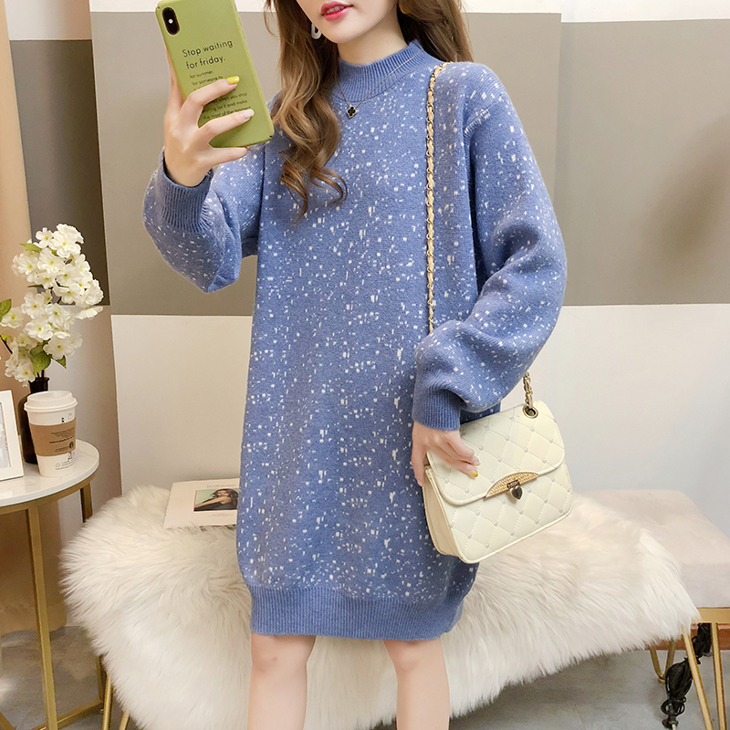 Very fairy lazy wind in the long version of turtleneck sweater women autumn and winter loose thick size knitted base shirt sweater skirt