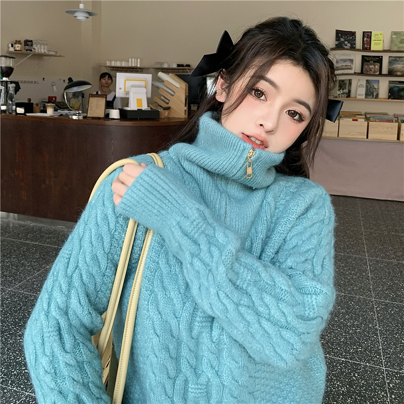 Twist Thicken High Collar Sweater Woman 2020 New autumn and winter outside wearing a lazy wind Rover with loose sleeves Jacket Tide