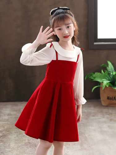 Платье, юбка, детский лонгслив, демисезонный наряд маленькой принцессы, красный пуховик, коллекция 2021, в западном стиле