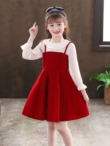 Платье, юбка, детский лонгслив, демисезонный наряд маленькой принцессы, красный пуховик, коллекция 2021, в западном стиле