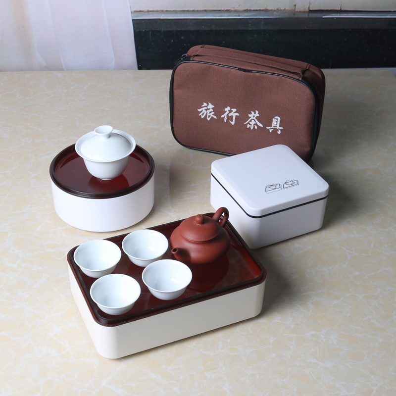 Mini portable travel tea set Kung Fu custom onboard outdoor tea set Tourism pure white cover Bowl Teapot