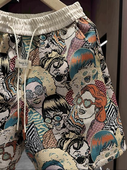 夏季新款美式色织提花休闲短裤男潮牌时尚撞色宽松情侣运动五分裤