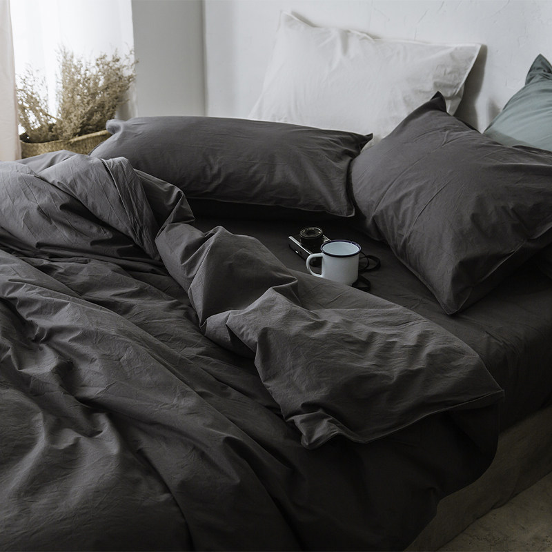 60 all-cotton washed cotton beds four pieces of covered pure cotton minima Nordic lukewarm wind superior black and white bed pint pure color