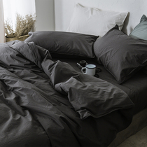 60 all-cotton washed cotton beds four pieces of covered pure cotton minima Nordic lukewarm wind superior black and white bed pint pure color