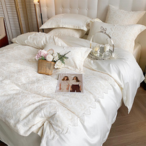 High end 100 double strands long suede cotton four pieces all cotton pure cotton European style Romantic Lace Princess Bed white
