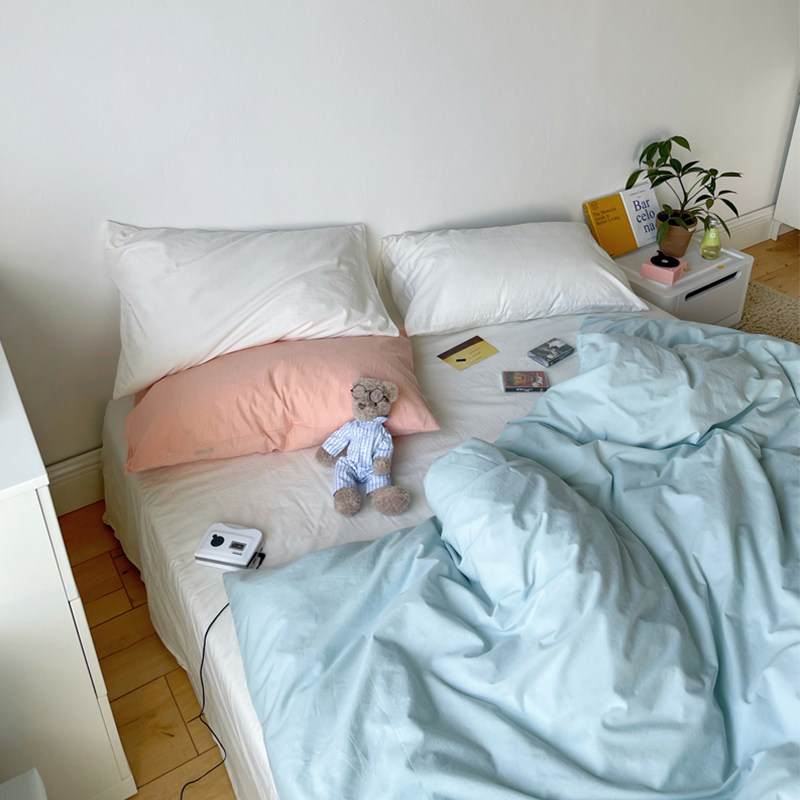 Salt sea blue mix and match cotton washed cotton four-piece set pure cotton refreshing simple Nordic style bed sheet three-piece set