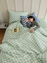 Retro Chessboard Lattice Small Crowdsourced knitted cotton four pieces of pure cotton full cotton ultra soft nude sleep trendy bed products