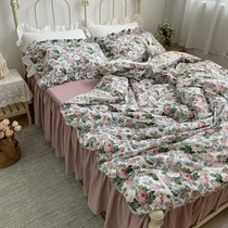 Pastoral style floral four-piece cotton cotton princess style American flower bed skirt 1 8 m bed hat 1 5m sheets
