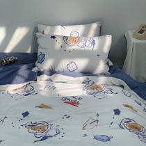 Summer Ins Bed Four Pieces Of Jacket Pure Cotton Small Bear 100% All cotton cartoon Dormitory Single Bed Single Bed single bed Three sets