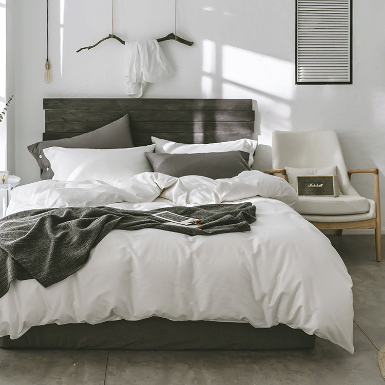 Xuất khẩu 60 bông satin dài chủ lực cotton bốn mảnh cotton màu rắn giường cao cấp 1,8m đơn giản châu Âu - Bộ đồ giường bốn mảnh chăn gối