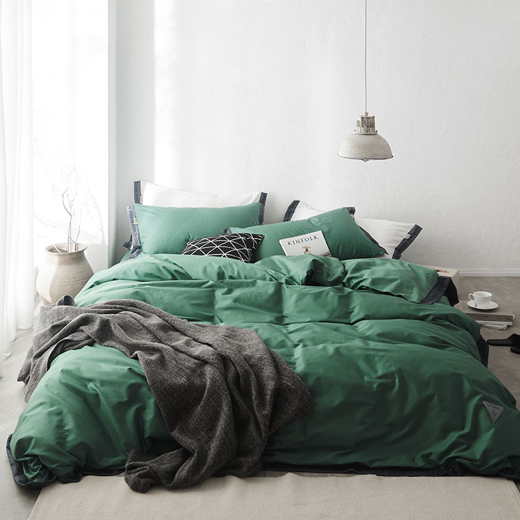 Bộ chăn ga gối cotton cao cấp 60 cotton của Mỹ gồm 6 bộ màu đen 1.8m đơn giản Bắc Âu - Bộ đồ giường bốn mảnh bộ ga nệm