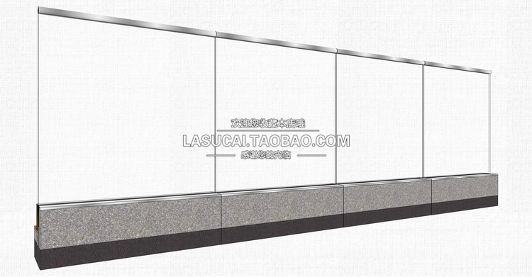 T213不锈钢玻璃栏杆SU模型现代扶手su围挡围栏景观sketchup组...-24