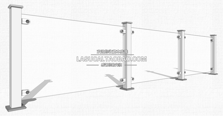 T213不锈钢玻璃栏杆SU模型现代扶手su围挡围栏景观sketchup组...-5