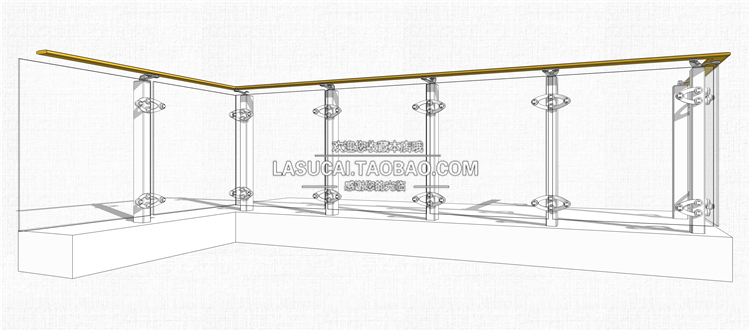T218园林景观栏杆扶手SU模型玻璃栏杆护栏楼梯扶手不锈钢...-3