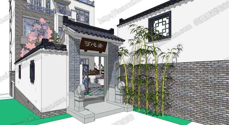 Sketchup草图大师景观SU别墅花园模型现代新中式古典庭园su...-3