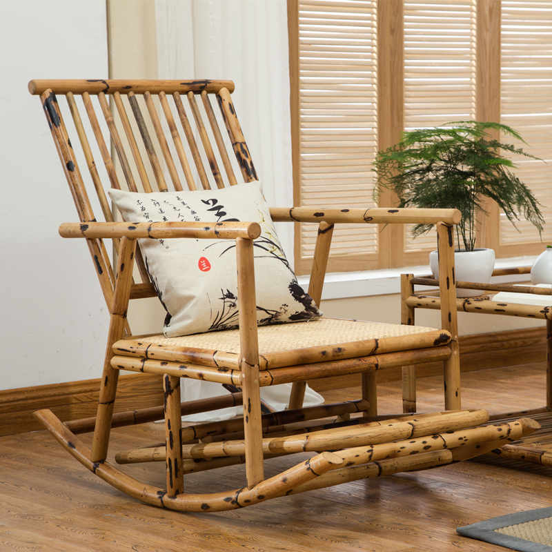 Rocking chair rocking chair Creative leisure sofa chair balcony solid wooden bamboo vine old man backed chair