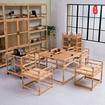 Bamboo and rattan simple square table and chair combination homestay hotel square kung fu coffee table Zen tea table tea table tea table tea table