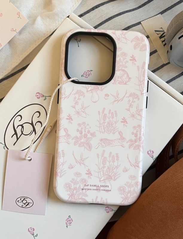 Fof Small Goods Store*Running Bunny Mushroom Phone Case*Original Retro Line Drawing Korean Film 2-in-1