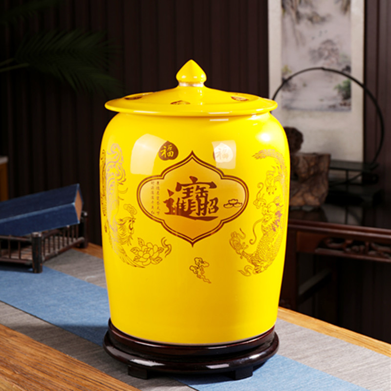 Ceramic Rice Container for Home Use with Lid, 15kg Rice Storage Jars, Yellow for Attracting Wealth, 10kg Red Jingdezhen New Model Rice Bucket