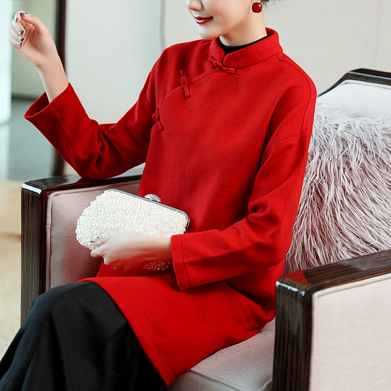 Meditation layman clothes Chinese tea clothes Republic of China Zen women's clothes Tang clothes Chinese wind plate button tops improved Han clothes women's autumn