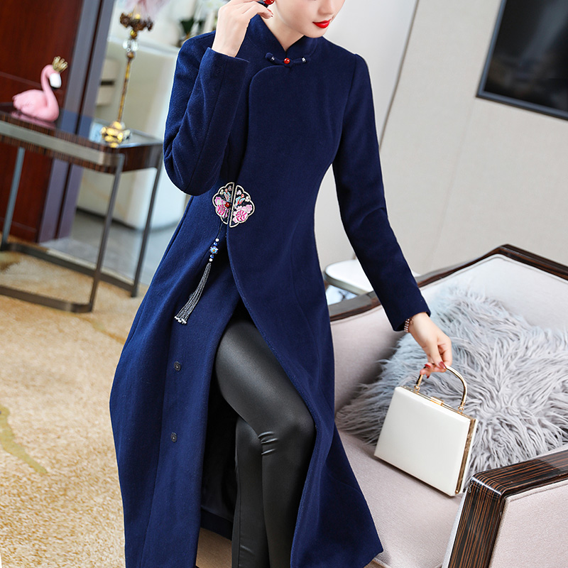 Literary retro Republic of China women's woolen cheongsam coat Chinese style Tang suit autumn and winter Chinese style Zen tea suit women's winter clothes