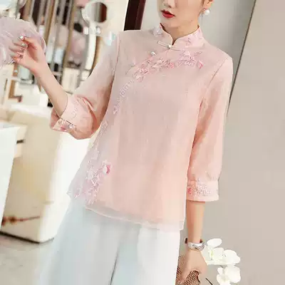 Literary retro Republic of China Zen women's clothing Chinese style Hanfu summer pan buckle upper cheongsam temperament elegant tea dress female summer