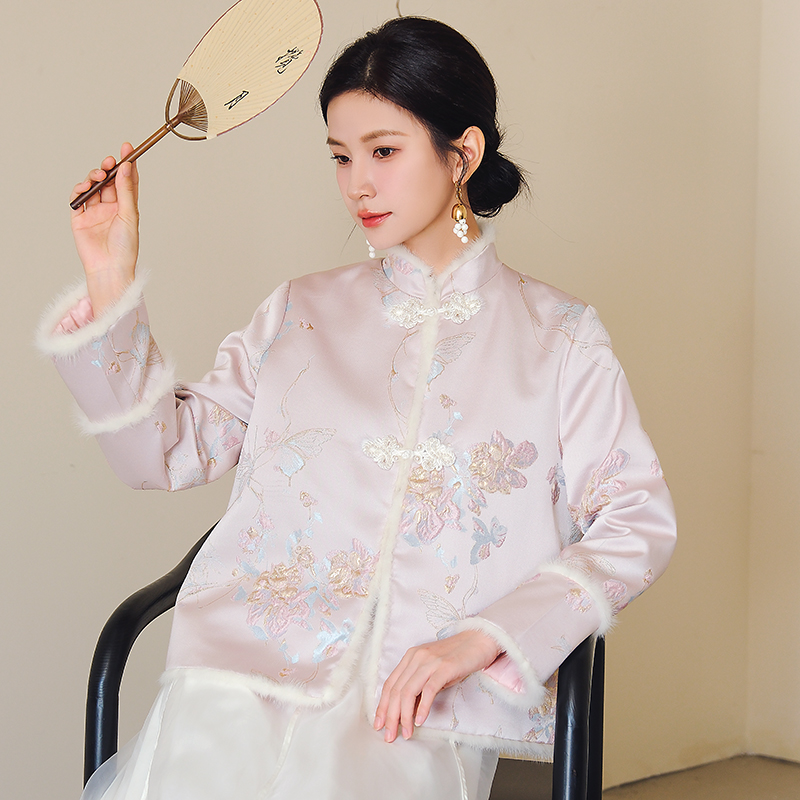 New Chinese jacket cotton clothing Improved hanfu blouses disc buckle upscale Chinese wind women's clothing Cotton Clothing Zen for women Winter-Taobao